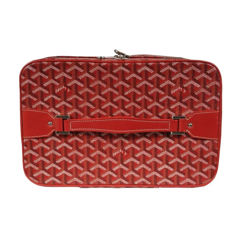 Goyard Vanity Train Case Red Canvas Crossbody Travel Bag Vintage Luggage Tote - Picture 9 of 16